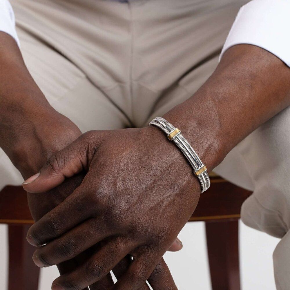 Men’s New SILVER & 18K GOLD CABLE CUFF BRACELET designed by Phillip Gavriel